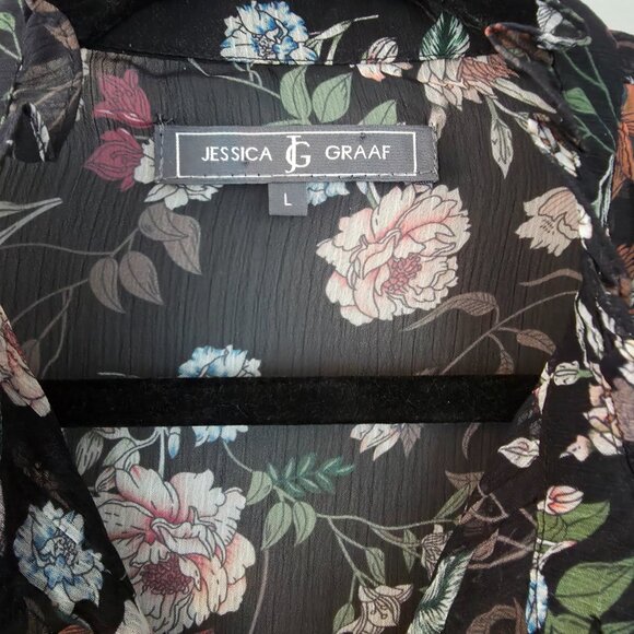 Jessica Graaf Black Floral Chiffon Blouse. Size Large. Like New. UK - Picture 8 of 13